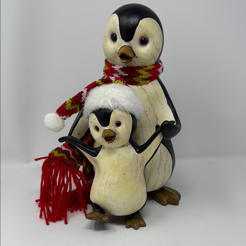 Christmas Penguin Figurine with Red Scarf and Hat 10” Tall